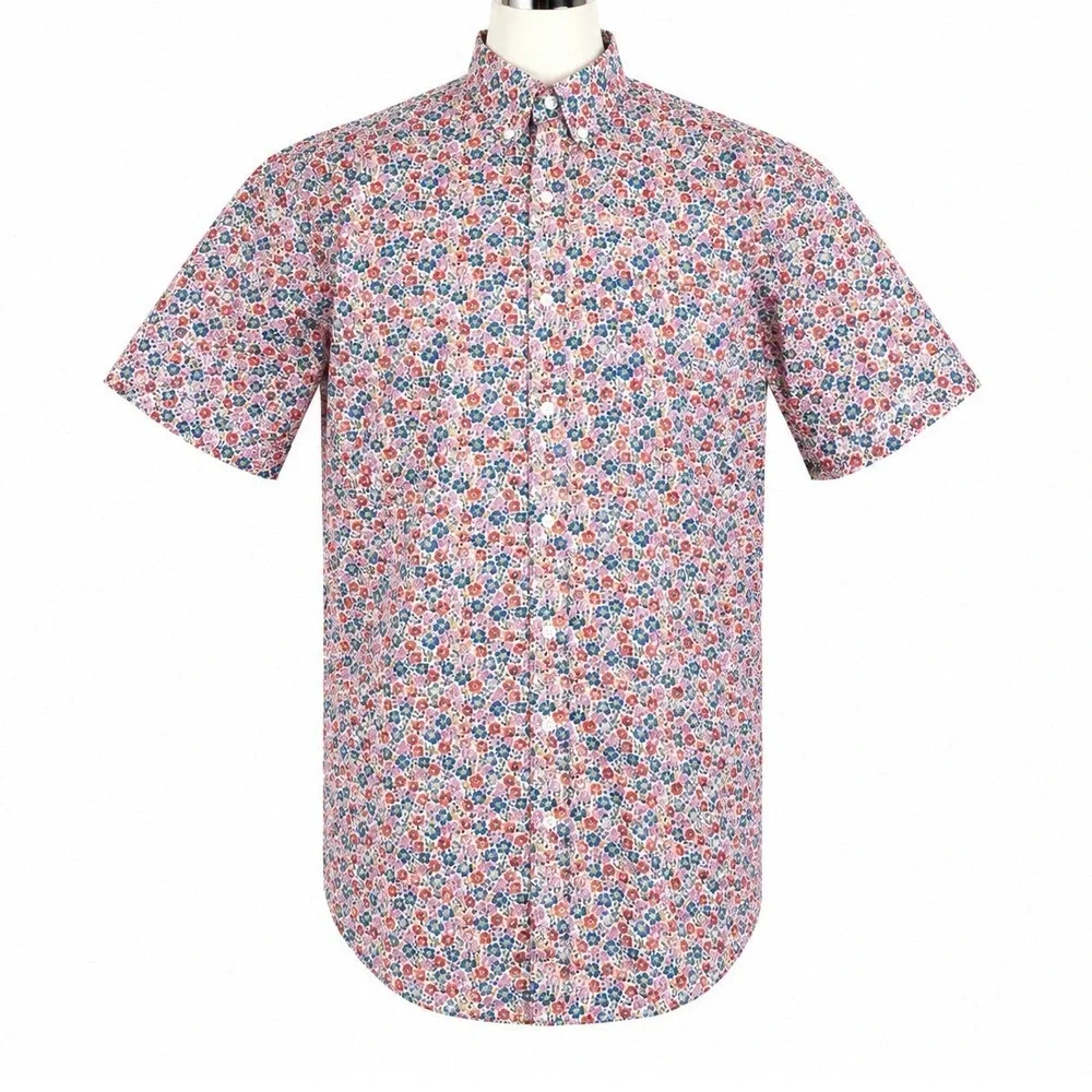 J.Crew Floral Shirt Men Large Red Blue Colorful Slim Fit Flex Washed Button Down
